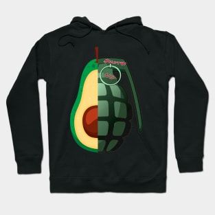 Two halves. Half avocado, half hand grenade. Not to the war. Avocado versus hand grenade. Hoodie